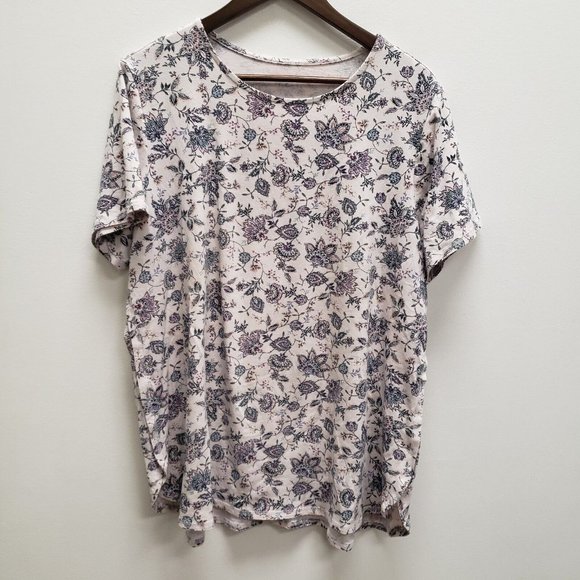 J. Jill Tops Pure Jill Womens Fit Progress Shirttail Tee Shirt Size Xl Pink Floral Round
